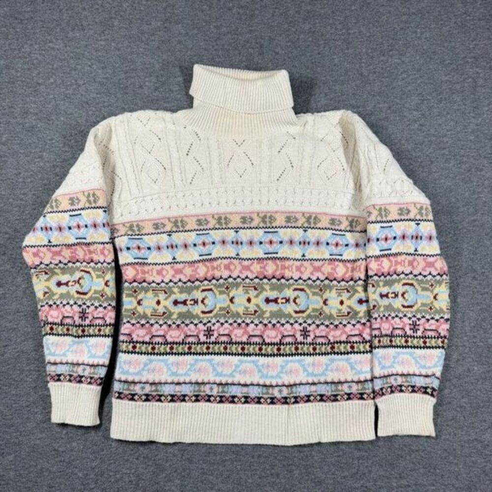 Vintage Nordic Style Cable Knit Turtleneck Sweater Womens Small S